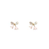 Zinc Alloy Stud Earring high quality plated fashion jewelry & for woman & enamel & with rhinestone pink Sold By Pair