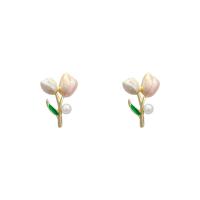 Zinc Alloy Stud Earring with ABS Plastic Pearl Flower high quality plated fashion jewelry & for woman & enamel multi-colored Sold By Pair