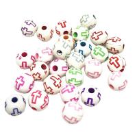 Acrylic Jewelry Beads Round stoving varnish with cross pattern & DIY mixed colors Sold By Bag