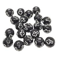 Acrylic Jewelry Beads Round stoving varnish with cross pattern & DIY black Sold By Bag