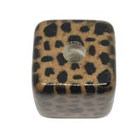 Grânulos de jóias de acrílico, acrilico, Praça, estufagem de verniz, DIY & padrão leopardo, 15x15mm, vendido por PC
