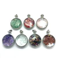 Gemstone Pendants Jewelry Brass with Gemstone Round silver color plated DIY Sold By PC