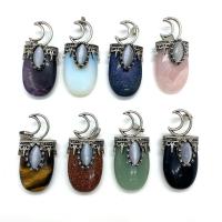 Gemstone Pendants Jewelry, with Cats Eye & Brass, silver color plated, DIY, more colors for choice, 21x46mm, Sold By PC