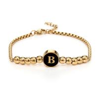 Stainless Steel Jewelry Bracelet, 304 Stainless Steel, Alphabet Letter, Galvanic plating, different styles for choice & for woman & enamel, golden, Length:7.09 Inch, Sold By PC