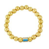 Cubic Zirconia Micro Pave Brass Bracelet Round gold color plated micro pave cubic zirconia & for woman & enamel nickel lead & cadmium free Length 7.1 Inch Sold By PC