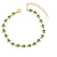 Brass Bracelet, with 1.97 extender chain, Star, gold color plated, micro pave cubic zirconia & for woman, more colors for choice, nickel, lead & cadmium free, 10x7mm, Length:7.1 Inch, Sold By PC