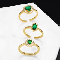Cubic Zirconia Micro Pave Brass Ring gold color plated & micro pave cubic zirconia & for woman green nickel lead & cadmium free 10mm Sold By PC
