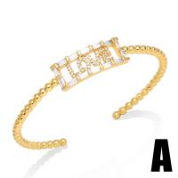 Brass Cuff Bangle gold color plated & micro pave cubic zirconia & for woman golden nickel lead & cadmium free Sold By PC
