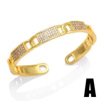 Brass Cuff Bangle plated & micro pave cubic zirconia & for woman golden nickel lead & cadmium free Sold By PC