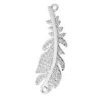 Cubic Zirconia Micro Pave Brass Connector Feather silver color plated DIY & micro pave cubic zirconia & 1/1 loop silver color nickel lead & cadmium free Sold By PC