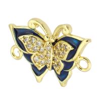 Cubic Zirconia Micro Pave Brass Connector Butterfly gold color plated DIY & micro pave cubic zirconia & enamel & 1/1 loop gold nickel lead & cadmium free Approx 1mm Sold By PC