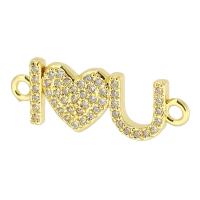 Cubic Zirconia Micro Pave Brass Connector Alphabet Letter gold color plated DIY & micro pave cubic zirconia & 1/1 loop gold nickel lead & cadmium free Approx 2mm Sold By PC