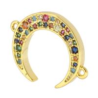 Cubic Zirconia Micro Pave Brass Connector, Moon, gold color plated, DIY & micro pave cubic zirconia & 1/1 loop, multi-colored, nickel, lead & cadmium free, 14x19x2mm, Hole:Approx 1mm, Sold By PC