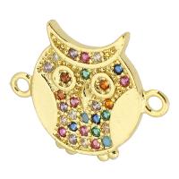 Cubic Zirconia Micro Pave Brass Connector Owl gold color plated DIY & micro pave cubic zirconia & 1/1 loop multi-colored nickel lead & cadmium free Approx 1.5mm Sold By PC