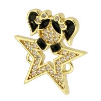 Cubic Zirconia Micro Pave Brass Connector Star gold color plated DIY & micro pave cubic zirconia & enamel & 1/1 loop & hollow golden nickel lead & cadmium free Approx 1mm Sold By PC