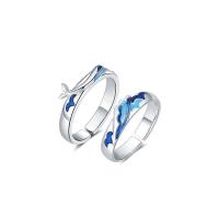 Couple Finger Rings, 925 Sterling Silver, platinum plated, Adjustable & enamel, Sold By Pair