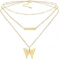 Multi Layer Necklace, Brass, Butterfly, gold color plated, fashion jewelry & multilayer & for woman, 500mm, Sold By Set