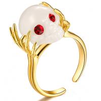 Brass Finger Ring, with Crystal, Skull, plated, Adjustable & Unisex, more colors for choice, Sold By PC