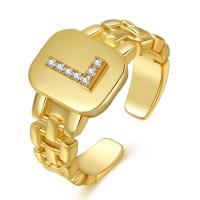 Cubic Zirconia Micro Pave Brass Ring Letter gold color plated Adjustable & micro pave cubic zirconia & for woman Sold By PC
