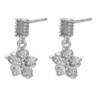 Cubic Zirconia Micro Pave Brass Earring Flower plated & micro pave cubic zirconia & for woman Sold By Pair