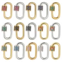 Brass Screw Carabiner Lock Charms, plated, micro pave cubic zirconia, more colors for choice, 18.60x12x1.80mm, Sold By PC