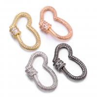 Brass Screw Carabiner Lock Charms Heart plated micro pave cubic zirconia Sold By PC