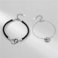 925 Sterling Silver Couple Bracelet, platinum color plated, different styles for choice & enamel, Sold By PC