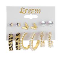 Zinc Alloy Earring Set with Plastic Pearl & Acrylic 6 pieces & fashion jewelry & for woman & with rhinestone nickel lead & cadmium free Sold By Set
