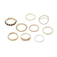 Zinc Alloy Finger Ring with ABS Plastic Pearl Round gold color plated 9 pieces & fashion jewelry & for woman & with rhinestone golden Sold By Set