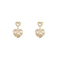 Zinc Alloy Drop Earrings with ABS Plastic Pearl Heart high quality plated fashion jewelry & for woman & with rhinestone golden Sold By Pair