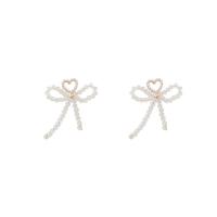 Zinc Alloy Drop Earrings with ABS Plastic Pearl & Crystal Bowknot fashion jewelry & for woman golden Sold By Pair