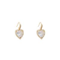 Cubic Zirconia Micro Pave Brass Earring, Heart, real gold plated, fashion jewelry & micro pave cubic zirconia & for woman, golden, 23x13mm, Sold By Pair