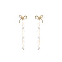 Cubic Zirconia Micro Pave Brass Earring with ABS Plastic Pearl Bowknot real gold plated fashion jewelry & micro pave cubic zirconia & for woman golden Sold By Pair