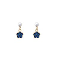 Tibetan Style Drop Earrings, with ABS Plastic Pearl, Flower, high quality plated, fashion jewelry & for woman & enamel, two different colored, 20x9mm, Sold By Pair
