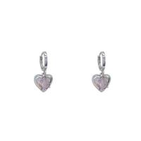 Cubic Zirconia Micro Pave Brass Earring Heart platinum plated fashion jewelry & micro pave cubic zirconia & for woman silver color Sold By Pair