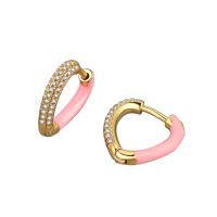 Brass Huggie Hoop Earring, Heart, gold color plated, micro pave cubic zirconia & for woman & enamel, more colors for choice, nickel, lead & cadmium free, 16.60x16.60mm, Sold By Pair