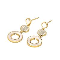 Cubic Zirconia Micro Pave Brass Earring, with White Shell, Donut, plated, micro pave cubic zirconia & for woman, more colors for choice, nickel, lead & cadmium free, 12x29mm, Sold By Pair