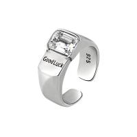 Cubic Zircon Brass Finger Ring, with Cubic Zirconia, Square, silver color plated, for woman, nickel, lead & cadmium free, 9.35mm, US Ring Size:10.5, Sold By PC