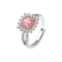 Rhinestone палец кольцо, Латунь, Квадратная форма, покрытый платиной, Женский & со стразами, розовый, не содержит никель, свинец, 12.80mm, размер:10.5, продается PC
