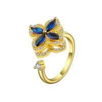 Cubic Zirconia Micro Pave Brass Ring, Four Leaf Clover, plated, micro pave cubic zirconia & for woman, more colors for choice, nickel, lead & cadmium free, 15.60mm, US Ring Size:10.5, Sold By PC
