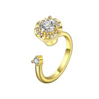 Cubic Zirconia Micro Pave Brass Ring Flower plated micro pave cubic zirconia & for woman nickel lead & cadmium free 10.60mm US Ring .5 Sold By PC
