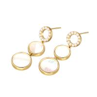 Brass Drop Earring, with Shell & Plastic Pearl, Round, plated, for woman, more colors for choice, nickel, lead & cadmium free, 11.80x34.60mm, Sold By Pair