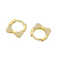 Brass Huggie Hoop Earring Bowknot plated micro pave cubic zirconia & for woman nickel lead & cadmium free Sold By Pair
