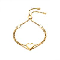 Bracelet d'acier titane, coeur, Double couche & pour femme, doré, 14mm,5mm, Longueur:Environ 19 cm, Vendu par PC