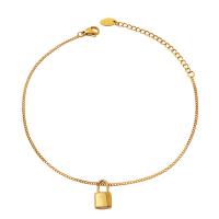 Acier titane bracelet de cheville, avec 5cm chaînes de rallonge, cadnas, pour femme, doré, 8x13mm, Longueur:Environ 20 cm, Vendu par PC
