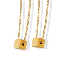 Colar de aço titânio, Partículas de aço, with 5cm extender chain, Quadrado, para mulher, dourado, 6mm, comprimento Aprox 40 cm, vendido por PC