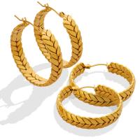 Titanium Steel Hoop Earring, Wheat, Vacuum Ion Plating, for woman, more colors for choice, 7x33mm, Sold By Pair