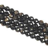 Gold- Obsidian Perle, rund, poliert, DIY & verschiedene Größen vorhanden & facettierte, ca. 48PCs/Strang, verkauft von Strang