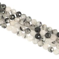 Black Rutilated Quartz Beads, Round, polished, DIY & different size for choice & faceted, white and black, Sold Per Approx 14.96 Inch Strand