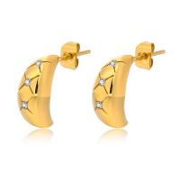 Boucle d'oreille de gaujon en acier inoxydable, Acier inoxydable 304, bijoux de mode & pavé de micro zircon & pour femme, doré, 14x6.50mm, Vendu par paire